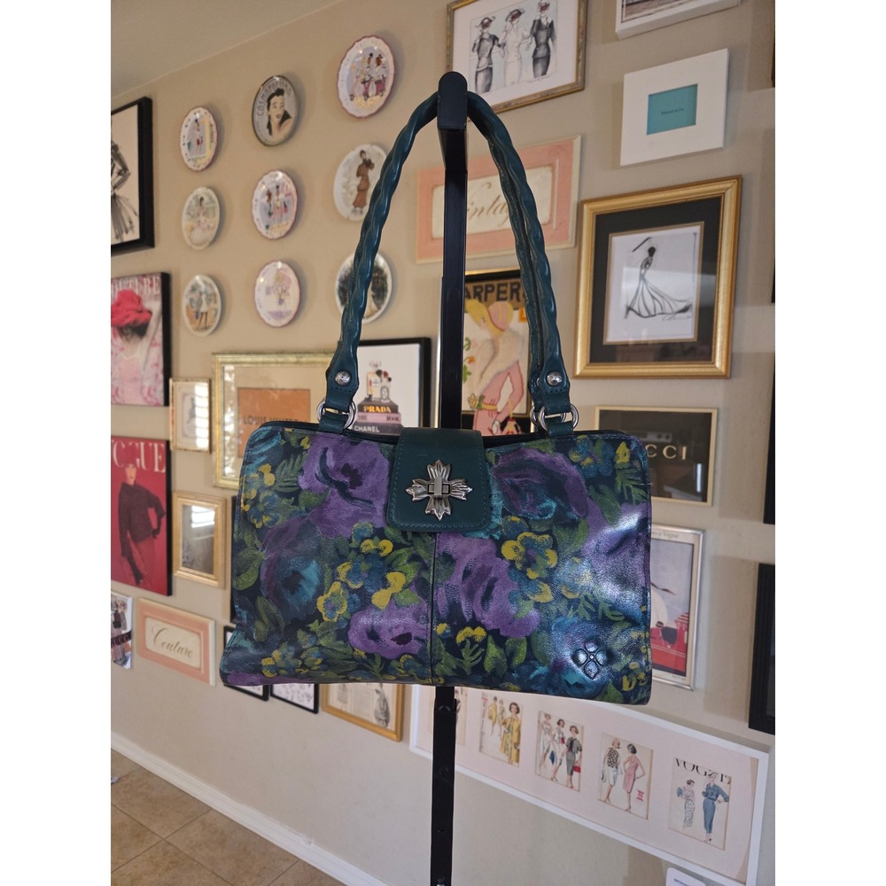 Patricia‎ Nash Sosina Floral Leather Satchel Teal Purple Green Handbag - Picture 2 of 7